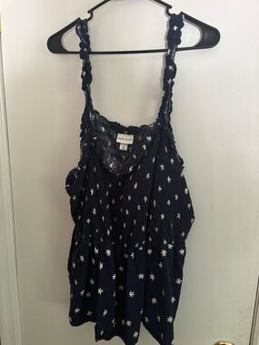 Ava & Viv Dark Blue Smocked Floral Tank